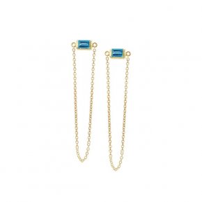 Heiring Square - Örhängen med kedja i förgyllt silver och swiss blue topas