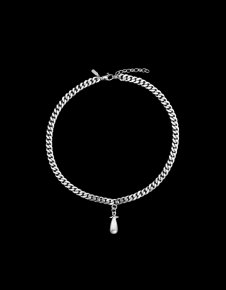 MARIA NILSDOTTER Chunky Chain Drop Pearl - Halsband i silver