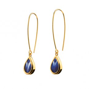 SÄGEN Mon Amie - Örhängen i förgyllt silver med lång krok och porslinsmotiv