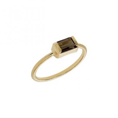 Heiring Square - Ring i förgyllt silver med rökkvarts