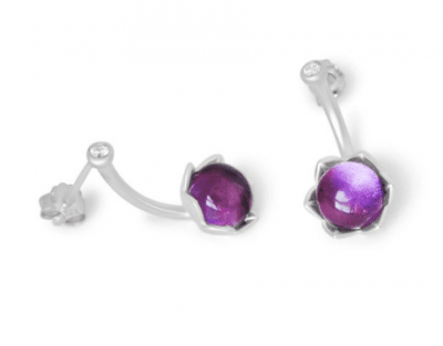 peony earring ametist silver
