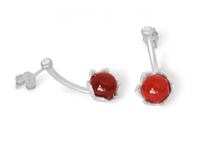 peony earring Röd agat silver