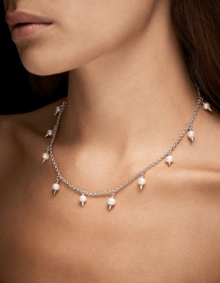 MARIA NILSDOTTER Pierced Pearl - Halsband i silver