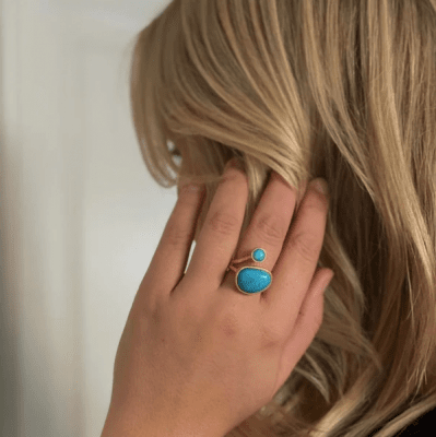 Heiring Kolo Two Turquoise - Ring i förgyllt silver