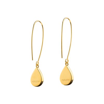 SÄGEN Mon Amie - Örhängen i förgyllt silver med lång krok och porslinsmotiv